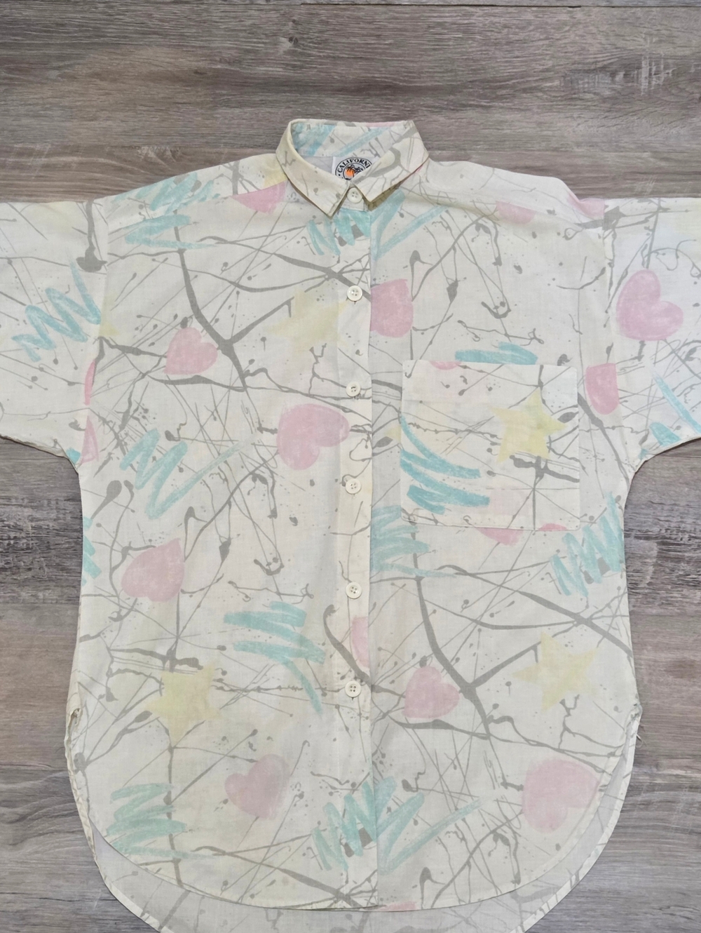 Vintage California Bay Club 90s Abstract Button Down Collared Tee M/L (No Tag)